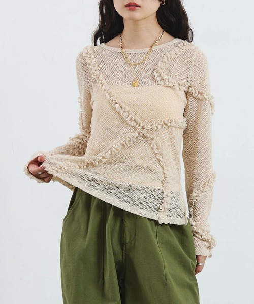 ROSE BUD（ローズバッド）の「FRILL LACE TOP（Tシャツ/カットソー・レディース・ブラック/ライトブルー/オフホワイト・ONE SIZE）」の2枚目の写真