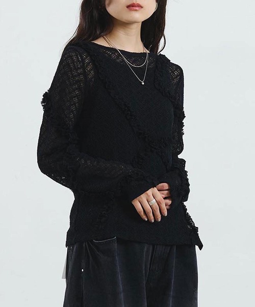 ROSE BUD（ローズバッド）の「FRILL LACE TOP（Tシャツ/カットソー・レディース・ブラック/ライトブルー/オフホワイト・ONE SIZE）」の3枚目の写真