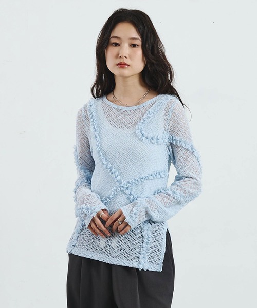 ROSE BUD（ローズバッド）の「FRILL LACE TOP（Tシャツ/カットソー・レディース・ブラック/ライトブルー/オフホワイト・ONE SIZE）」の6枚目の写真