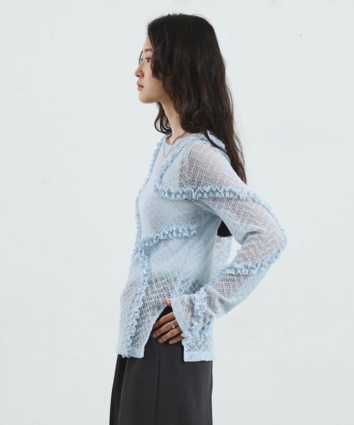 ROSE BUD（ローズバッド）の「FRILL LACE TOP（Tシャツ/カットソー・レディース・ブラック/ライトブルー/オフホワイト・ONE SIZE）」の7枚目の写真