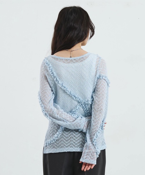 ROSE BUD（ローズバッド）の「FRILL LACE TOP（Tシャツ/カットソー・レディース・ブラック/ライトブルー/オフホワイト・ONE SIZE）」の8枚目の写真
