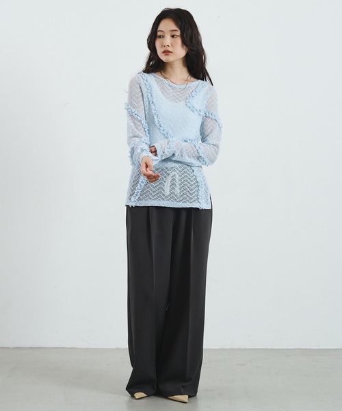ROSE BUD（ローズバッド）の「FRILL LACE TOP（Tシャツ/カットソー・レディース・ブラック/ライトブルー/オフホワイト・ONE SIZE）」の9枚目の写真