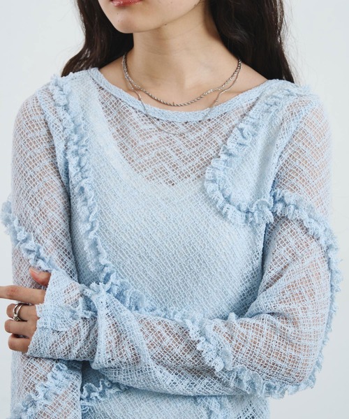 ROSE BUD（ローズバッド）の「FRILL LACE TOP（Tシャツ/カットソー・レディース・ブラック/ライトブルー/オフホワイト・ONE SIZE）」の13枚目の写真