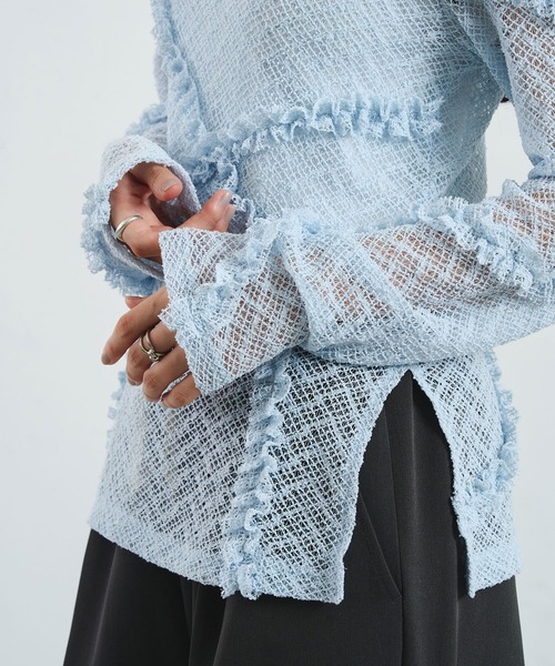 ROSE BUD（ローズバッド）の「FRILL LACE TOP（Tシャツ/カットソー・レディース・ブラック/ライトブルー/オフホワイト・ONE SIZE）」の15枚目の写真