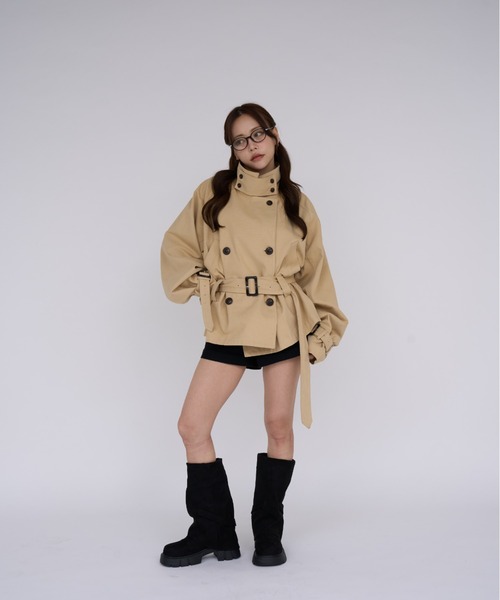 RAY CASSIN(レイカズン)の「【EC限定リバイバル】ショート丈ルーズトレンチコート(トレンチコート・レディース・ネイビー/ベージュ/ブラック/カーキ・FREE)」の17枚目の写真