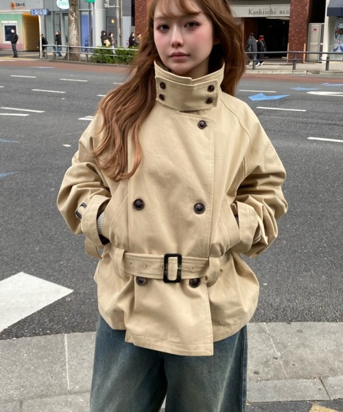 RAY CASSIN(レイカズン)の「【EC限定リバイバル】ショート丈ルーズトレンチコート(トレンチコート・レディース・ネイビー/ベージュ/ブラック/カーキ・FREE)」の9枚目の写真