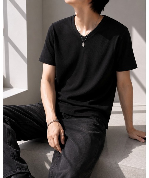 Bling Leads（ブリングリーズ）の「【Bls】 【ZM】【Bling Leads】サーマルワッフル V/N TEE（Tシャツ/カットソー・メンズ・ライトピンク/カーキ/ホワイト/ブラック/グレー/ネイビー・MEDIUM/LARGE/X-LARGE）」の9枚目の写真