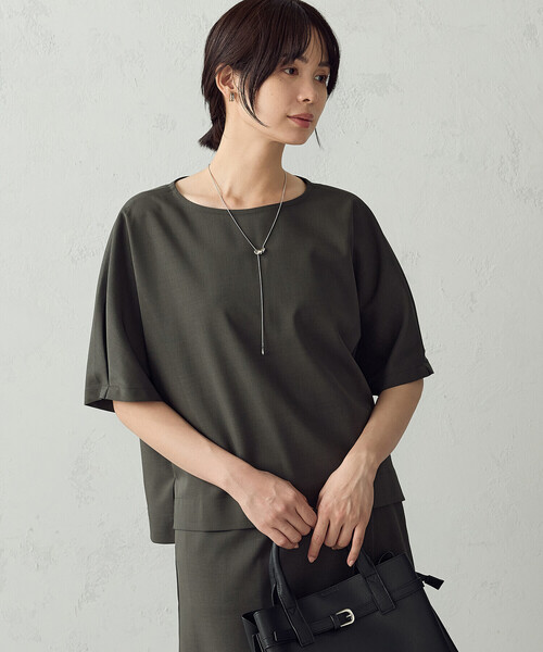COMME CA ISM(コムサイズム)の「マイクロツイル Tブラウス / セットアップ対応(シャツ/ブラウス・レディース・ブラウン/チャコール・FREE)」の9枚目の写真