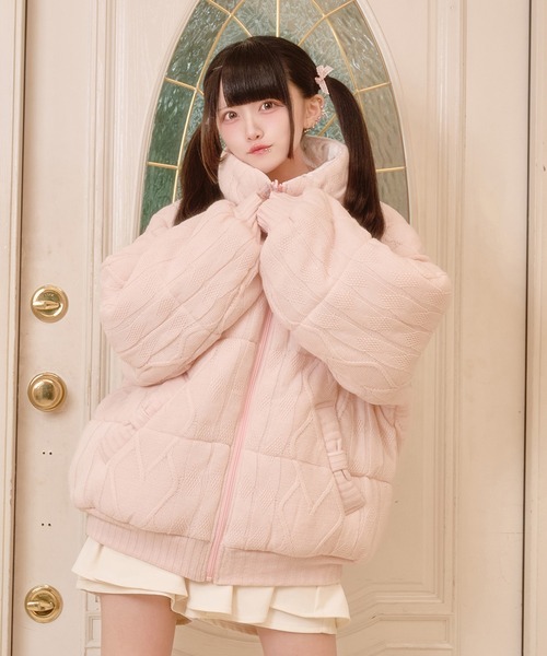 Pal elfy（パルエルフィー）の「ケーブル小花柄リバーシブル中綿（テーラードジャケット・レディース・ピンク/オフホワイト・フリー）」の22枚目の写真