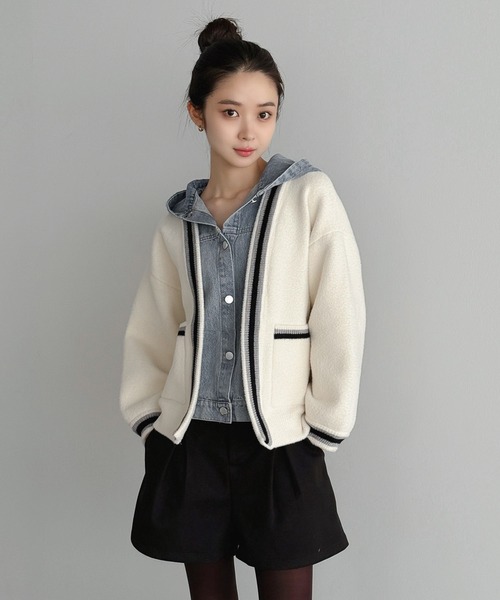 Jewelobe（ジュエローブ）の「デニムドッキング配色ニットカーディガン（カーディガン/ボレロ・レディース・アイボリー/ブラック/ブラウン・FREE）」の21枚目の写真