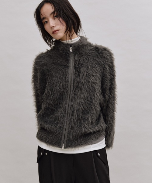 ANF.MUU(アンフムー)の「シャギーダブルジップカーディガン(カーディガン/ボレロ・レディース・アイボリー/ブラウン/チャコールグレー・FREE)」の2枚目の写真