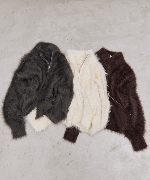 ANF.MUU(アンフムー)の「シャギーダブルジップカーディガン(カーディガン/ボレロ・レディース・アイボリー/ブラウン/チャコールグレー・FREE)」の12枚目の写真