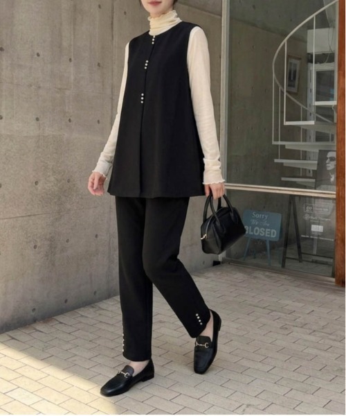 AMELY(エミリー)の「パールボタン/ノースリーブトップス/テーパードパンツ/セットアップ(セットアップ・レディース・ブラック/ブラウン・フリー)」の8枚目の写真