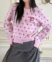 【秋冬新作】ドット柄ロゴ刺繍ニットカーディガン