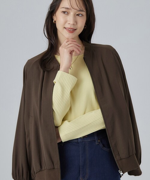 SHOO・LA・RUE(シューラルー)の「【S-LL】洗濯後しわになりにくい 麻調リブブルゾン(ブルゾン・レディース・ブラック/ライトベージュ/ブラウン系その他・01/02/03/04)」の2枚目の写真