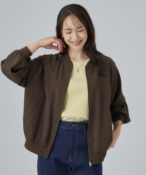 SHOO・LA・RUE(シューラルー)の「【S-LL】洗濯後しわになりにくい 麻調リブブルゾン(ブルゾン・レディース・ブラック/ライトベージュ/ブラウン系その他・01/02/03/04)」の8枚目の写真
