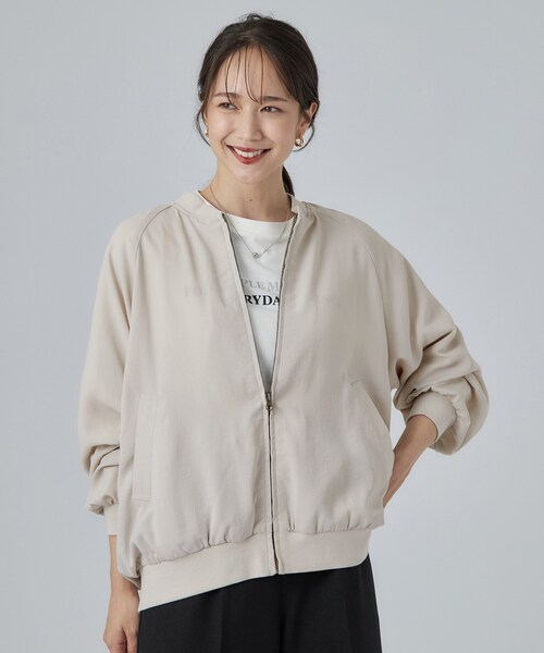SHOO・LA・RUE(シューラルー)の「【S-LL】洗濯後しわになりにくい 麻調リブブルゾン(ブルゾン・レディース・ブラック/ライトベージュ/ブラウン系その他・01/02/03/04)」の12枚目の写真