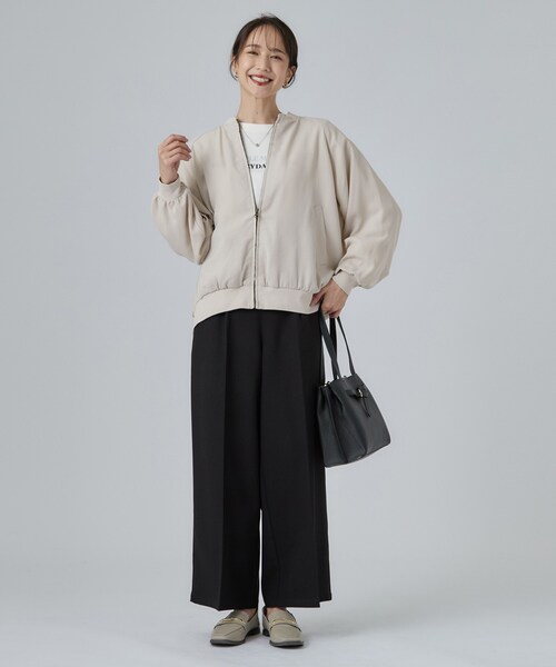 SHOO・LA・RUE(シューラルー)の「【S-LL】洗濯後しわになりにくい 麻調リブブルゾン(ブルゾン・レディース・ブラック/ライトベージュ/ブラウン系その他・01/02/03/04)」の14枚目の写真