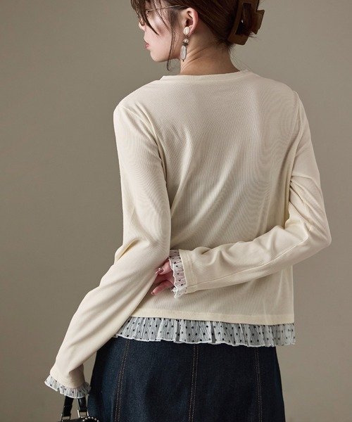 Fashion Letter(ファッションレター)の「フェイクレイヤード テレコ×シアードット ヘンリー長袖カットソー(Tシャツ/カットソー・レディース・アイボリー/ブラック/ブラウン・M)」の9枚目の写真