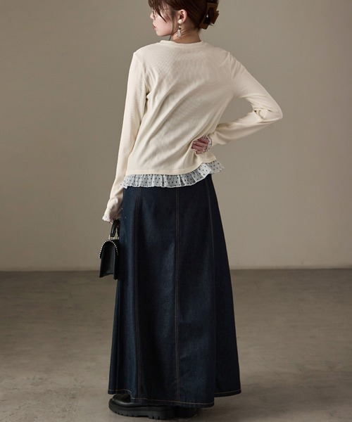 Fashion Letter(ファッションレター)の「フェイクレイヤード テレコ×シアードット ヘンリー長袖カットソー(Tシャツ/カットソー・レディース・アイボリー/ブラック/ブラウン・M)」の10枚目の写真