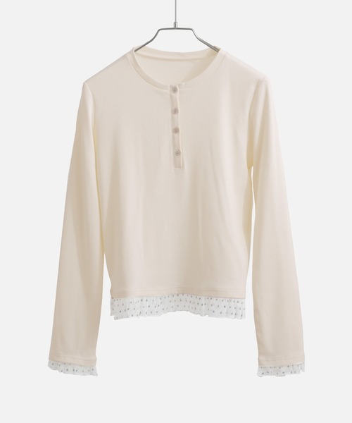 Fashion Letter(ファッションレター)の「フェイクレイヤード テレコ×シアードット ヘンリー長袖カットソー(Tシャツ/カットソー・レディース・アイボリー/ブラック/ブラウン・M)」の11枚目の写真