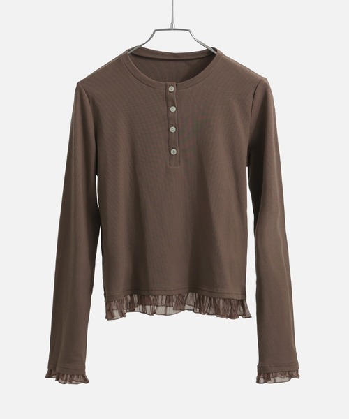 Fashion Letter(ファッションレター)の「フェイクレイヤード テレコ×シアードット ヘンリー長袖カットソー(Tシャツ/カットソー・レディース・アイボリー/ブラック/ブラウン・M)」の19枚目の写真