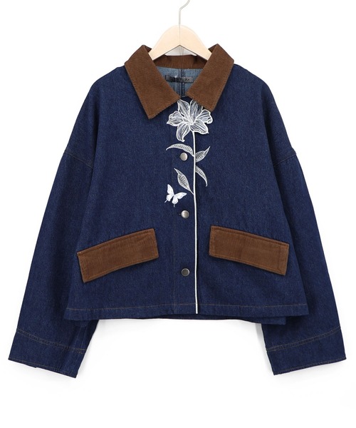 iS ScoLar(イズスカラー)の「563233:デニム×コーデュロイ 花刺繍配色ジャケット(デニムジャケット・レディース・ブラック/ネイビー・M)」の17枚目の写真