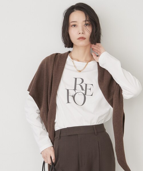 OPAQUE.CLIP(オペークドットクリップ)の「ロゴアソートロングTシャツ【洗濯機OK】(Tシャツ/カットソー・レディース・ホワイト/ブラウン系その他/ライトベージュ・00)」の1枚目の写真