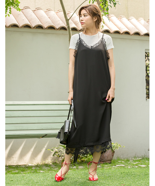 Re:EDIT（リエディ）の「ランジェリー風キャミワンピース[春夏新作][Re:EDIT/リエディ][リエディオリジナル]（ワンピース・レディース・ブラック/ホワイト・MEDIUM/LARGE）」の2枚目の写真