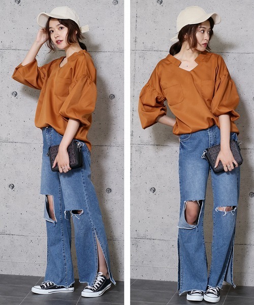 reca(レカ)の「【reca大人気アイテム】大人Vネックバルーンスリーブブラウス(シャツ/ブラウス・レディース・ネイビー/ラベンダー/シルバー系その他/ブラック/オフホワイト/ダークグリーン/ボルドー/キャメル・FREE)」の9枚目の写真