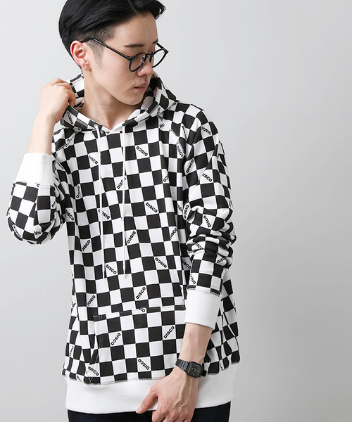 WEGO(ウィゴー)の「WEGO/チェッカー総柄プルパーカー(パーカー・メンズ・レッド/ブラック・MEDIUM/LARGE)」の1枚目の写真