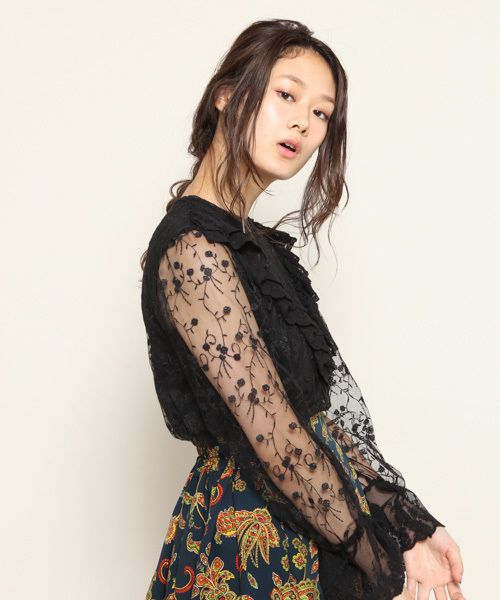 PAGEBOY（ページボーイ）の「チュールレースフリルブラウス（シャツ/ブラウス・レディース・オフホワイト/グリーン/ブラック・FREE）」の3枚目の写真