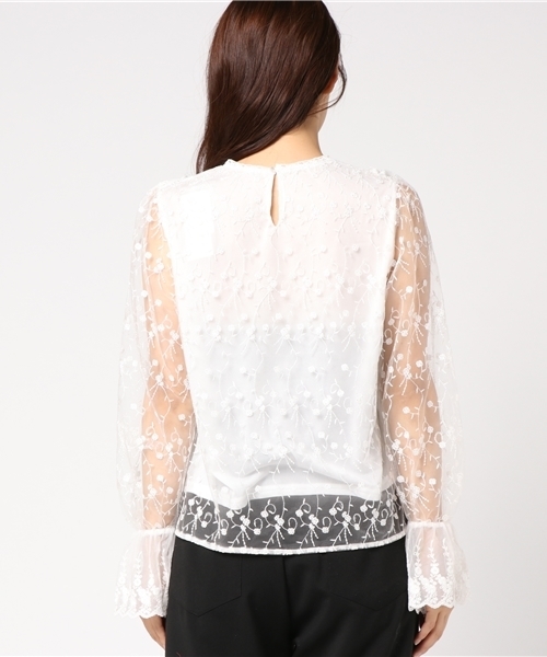 PAGEBOY（ページボーイ）の「チュールレースフリルブラウス（シャツ/ブラウス・レディース・オフホワイト/グリーン/ブラック・FREE）」の6枚目の写真