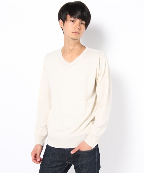 WEGO（ウィゴー）の「カシミヤタッチVネックニット（ニット/セーター・メンズ・ホワイト/ベージュ/ケリー/ロイヤルブルー/ワイン/ブラック/ネイビー/レッド/ダークグレー/ライトベージュ/ライトピンク/ダークグリーン・MEDIUM/LARGE）」の21枚目の写真