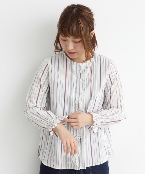 Chambre De Charme シャンブルドゥシャーム の Cdc 柄違い 前立てフリルブラウス シャツ ブラウス Wear