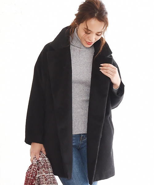 Luz Llena（ラズレナ）の「オーバーサイズダブルプレストコート（チェスターコート・レディース・ブラック/グレイッシュベージュ/ブラウン・MEDIUM）」の2枚目の写真