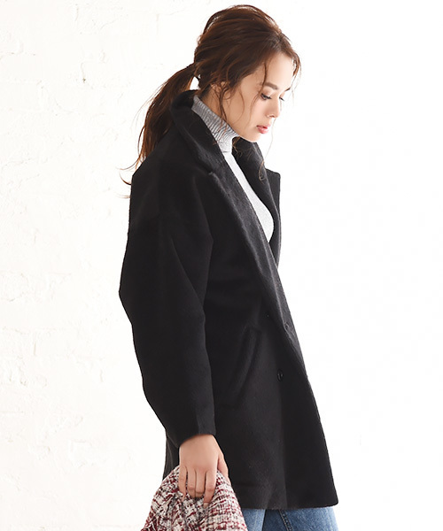 Luz Llena（ラズレナ）の「オーバーサイズダブルプレストコート（チェスターコート・レディース・ブラック/グレイッシュベージュ/ブラウン・MEDIUM）」の15枚目の写真