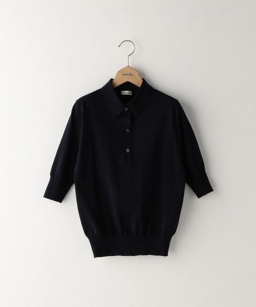 Steven Alan（スティーブンアラン）の「＜Steven Alan＞COTTON/SILK HIGH GAUGE POLO-SHIRT/ポロシャツ（ポロシャツ・レディース・オフホワイト/オレンジ系その他/ネイビー・FREE）」の2枚目の写真