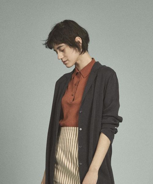 Steven Alan（スティーブンアラン）の「＜Steven Alan＞COTTON/SILK HIGH GAUGE POLO-SHIRT/ポロシャツ（ポロシャツ・レディース・オフホワイト/オレンジ系その他/ネイビー・FREE）」の3枚目の写真