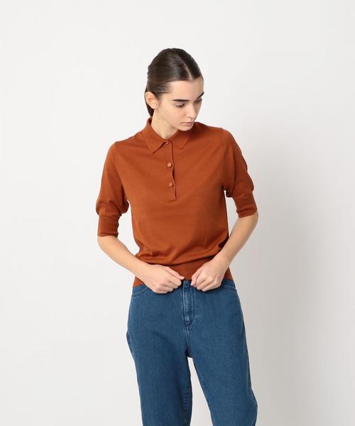 Steven Alan（スティーブンアラン）の「＜Steven Alan＞COTTON/SILK HIGH GAUGE POLO-SHIRT/ポロシャツ（ポロシャツ・レディース・オフホワイト/オレンジ系その他/ネイビー・FREE）」の4枚目の写真