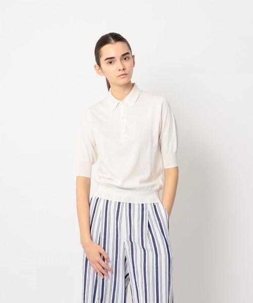Steven Alan（スティーブンアラン）の「＜Steven Alan＞COTTON/SILK HIGH GAUGE POLO-SHIRT/ポロシャツ（ポロシャツ・レディース・オフホワイト/オレンジ系その他/ネイビー・FREE）」の6枚目の写真