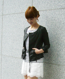 Jewel Changes | JC 13SS レザー ノーカラー ライダース(ライダースジャケット)