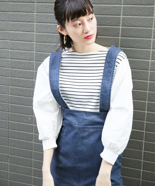 LOWRYS FARM（ローリーズファーム）の「リブソデパフプルオーバー　788910 （Tシャツ/カットソー・レディース・ネイビー/グレー/オフホワイト/ホワイト×ブラック・LARGE/MEDIUM）」の2枚目の写真