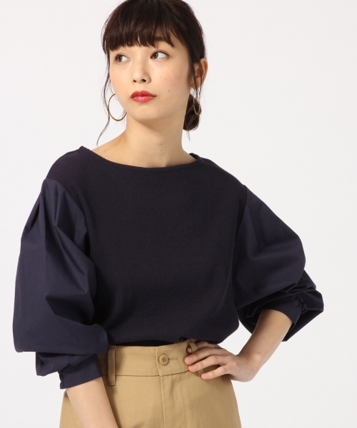 LOWRYS FARM（ローリーズファーム）の「リブソデパフプルオーバー　788910 （Tシャツ/カットソー・レディース・ネイビー/グレー/オフホワイト/ホワイト×ブラック・LARGE/MEDIUM）」の4枚目の写真