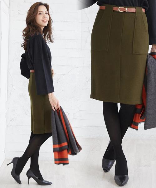 Doula Doula(ドゥーラドゥーラ)の「ペンシルスリットスカート(スカート)」|カーキ