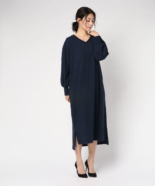 KOBE LETTUCE（コウベレタス）の「サーマルVネックマキシワンピース＊レディース/ロング丈[E1951]神戸レタス（ワンピース・レディース・モカ/チャコールグレー/ネイビー/ブラック・FREE）」の15枚目の写真