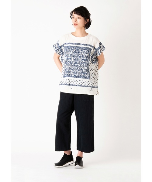 Plantation（プランテーション）の「ﾊﾟﾈﾙｻﾗｻJQ（Tシャツ/カットソー・レディース・オフホワイト/レッド/ネイビー・M/M size）」の2枚目の写真