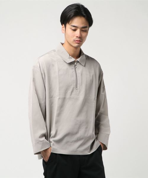 VIBGYOR（ヴィブジョー）の「VIBGYOR Select/ ポリハーフZIP　L/Sシャツ（シャツ/ブラウス・メンズ・カーキ/ブラック/グレー/テラコッタ/ネイビー/ベージュ・MEDIUM/X-LARGE/LARGE）」の2枚目の写真