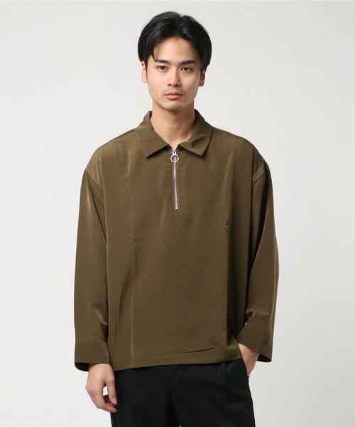 VIBGYOR（ヴィブジョー）の「VIBGYOR Select/ ポリハーフZIP　L/Sシャツ（シャツ/ブラウス・メンズ・カーキ/ブラック/グレー/テラコッタ/ネイビー/ベージュ・MEDIUM/X-LARGE/LARGE）」の5枚目の写真