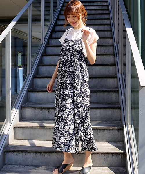 n'ee-ne（ネーネ）の「レース切り替えTシャツ+キャミワンピース（ワンピース・レディース・ブラック/ネイビー/ドット/キナリ/パープル・M/L）」の4枚目の写真